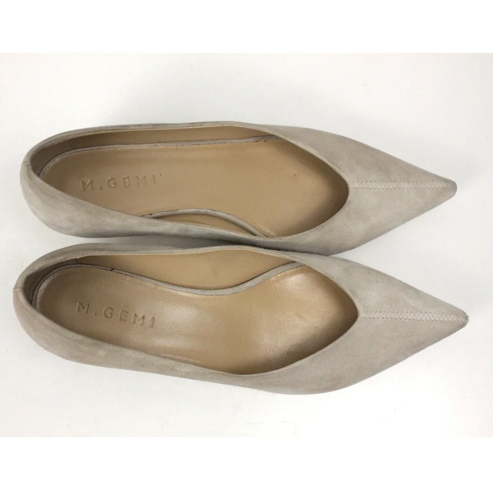 M.Gemi The Marzia 35 Pumps 38.5 Light Oatmeal Suede Pointed Toe Kitten Heel